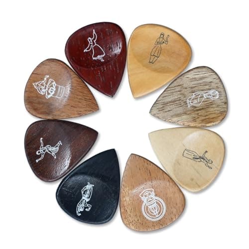 Kadence Heritage Wooden Guitar Picks – Set of 8 Handmade Picks with Indian State Woods & Art – Includes Maplewood, Teakwood, Ebonywood – For Acoustic & Electric Guitars 2