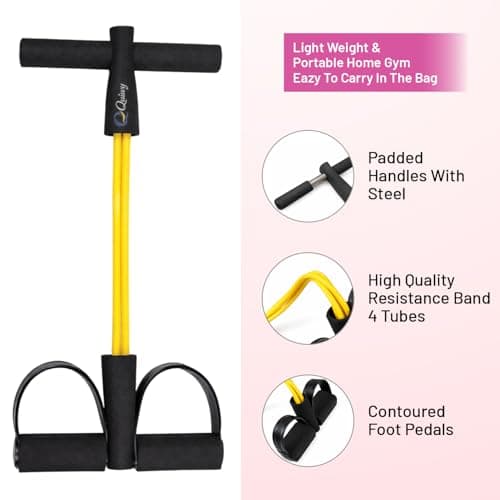 QUIWY Ab Force Pro Tummy Trimmer for Men & Women – 4 Latex Rubber Tube Bands Ab Exerciser with Foot Pedal, Resistance Band Stomach Workout Equipment for Home Gym, Belly Fat Burner Fitness Tool 2