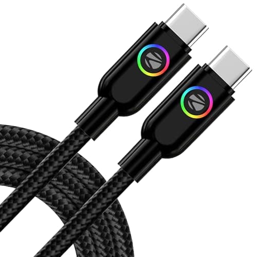 Zebronics Wattz 60CC3 Type-C to Type-C Braided Cable, PD 60W, Upto 480Mbps Data Sync, 1 Meter, Durable, Charge & Sync, Rapid Charging, Multicolor Breathing LED, For Laptops, Tablets, Mobiles (Black)