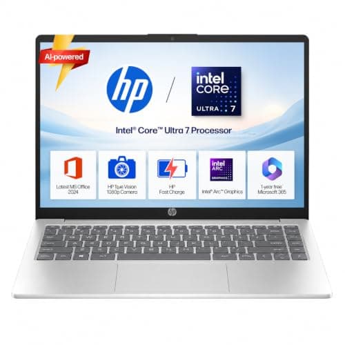 HP 14 Laptop, Intel Core Ultra 7 155H (16GB DDR5, 512GB SSD) FHD, Anti-Glare, Micro-Edge, 14''/35.6cm, Win11, M365 Basic(1yr)* Office24, Silver, 1.4kg, EP1151TU, Backlit, HD Camera w/Shutter