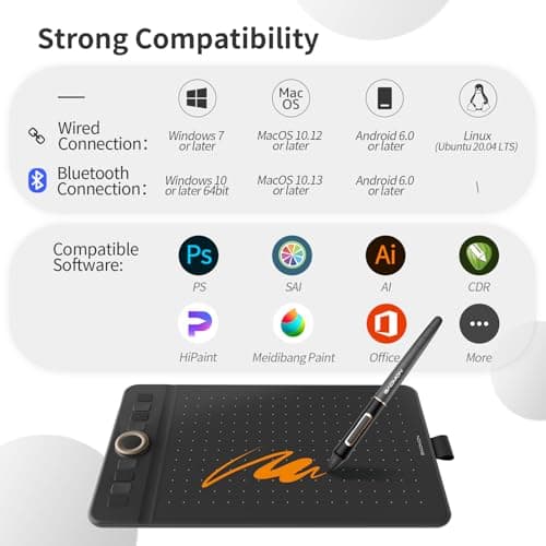 GAOMON Bluetooth Drawing Tablet WH851 8 x 5 inches Graphics Tablet, Digital Art Tablet Supports 16384 Levels, Intuitive Dial with 8 Shortcut Keys Work with Windows & Android & Mac (Grey) 4