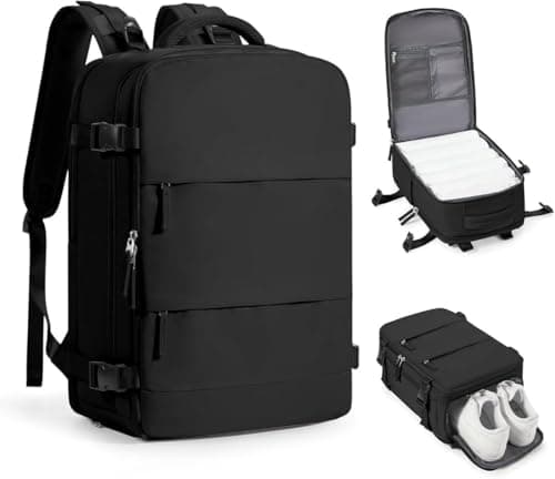 DealX | Large Capacity Travel Backpack for Men & Women 15.6 Inch Laptop Compartment, Expandable Waterproof Carry On Bag with Wet Pocket & USB Charging Port | Multi-Pocket Office & Camping (Black)