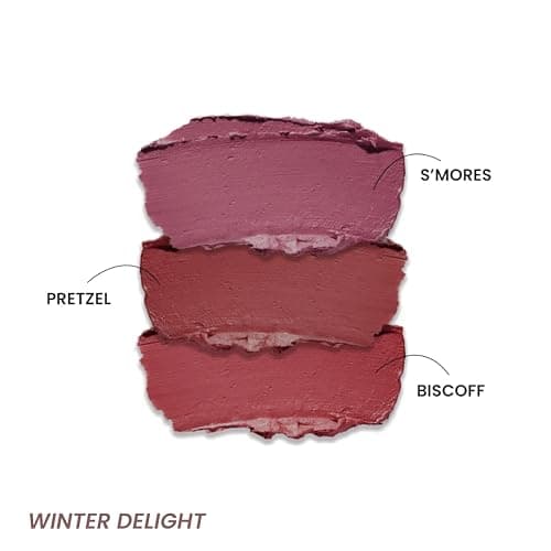 LAMIOR Blurry Fudgy Matte Lip Tint Combo - Long Lasting, Transfer Proof & Hydrating Lip Tint, Enriched with Jojoba Oil, Almond & Mango Extracts with Cushion Applicator, (Winter Delight, Pack of 3) 3