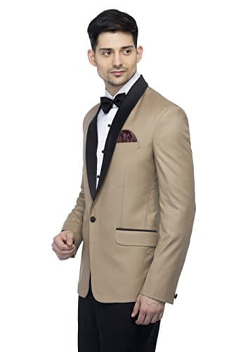 FAVOROSKI Designer Men's Slim Italian Fit Shawl Collar Tuxedo Suit Blazer (Beige, S) 3