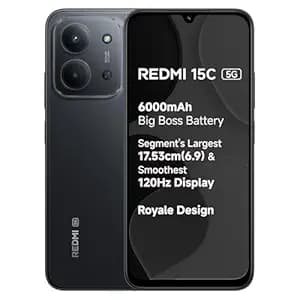 REDMI 15C 5G Midnight Black 6GB + 128GB | Royale Design | Massive 6000mAh Battery | Segment's Largest 17.53cm Display Up to 120Hz | MediaTek Dimensity 6300 | 33W Fast Charging | 50MP AI Dual Camera