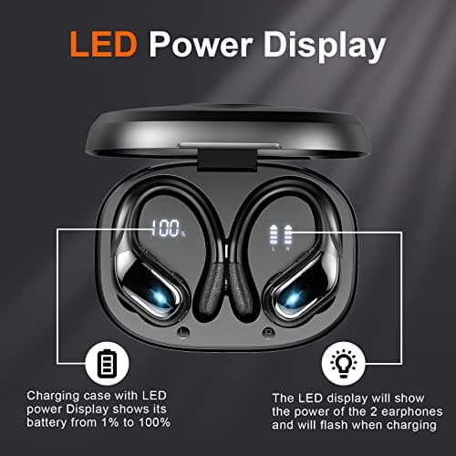 Ltinist Wireless Earbud, Bluetooth 5.3 Headphones Pure Bass Sound with Earhooks, 60H Battery Over Ear Headphones with Dual-LED Display, IP7 Waterproof Earphones Built-in Microphone for Running Sports 4