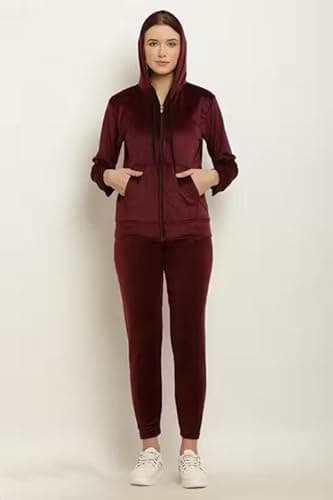 adibaba Women’s & Girls Velvet Tracksuit Set | Soft & Stretchable Velvet Co-Ord Set for Women | Stylish Hooded Jacket & Jogger Pants | Winter Wear Casual for Travel, Gym & Daily. Maroon 4