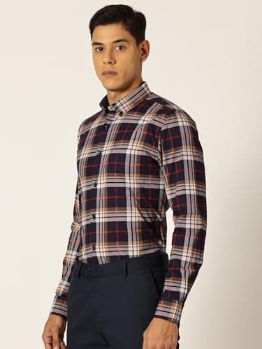 Thomas Scott Men 100% Cotton Full Sleeves Checkered Formal Shirt (Navyblue, L) 2