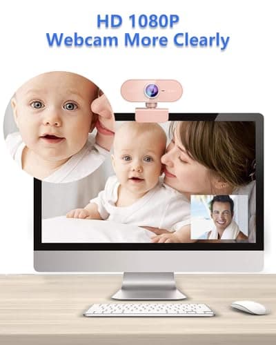 QMKKX Webcam for pc with Microphone,Full Hd 1080P Pink Streaming Web Cam with Mic for Mac Laptop, Small Computer Camera for Desktop,Cheap Face Cam for Video Conference,Zoom,Microsoft Teams Meet 2