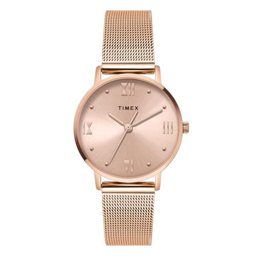 TIMEX Analog Watch for Women with Rose Gold Round Dial & Rose Gold Stainless Steel Bracelet Band Water Resistant Women's Wrist Watches - TWEL15624