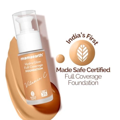 Mamaearth Hydra-Glow Full Coverage Dewy Finish Liquid Foundation With Vitamin C & Turmeric- 30 Ml|Full Coverage|Gives 3X Instant Glow|12-Hour Long Stay & Hydration|Spf 35|Non-Drying (04 Sun Glow) 3