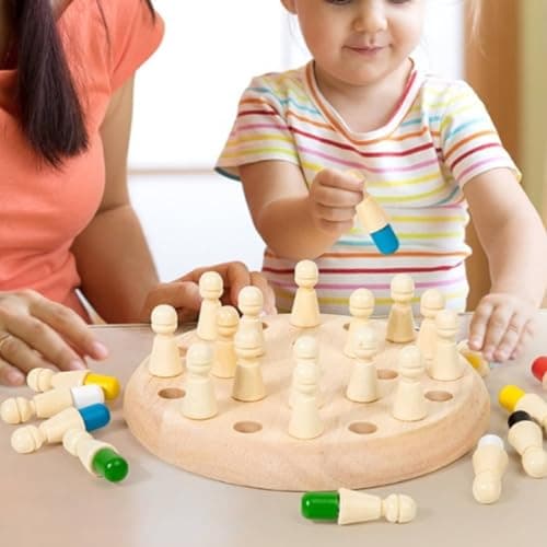 Bnf Parent-Child Interaction Wooden Memory Chess Family Fun Wooden Memory Chess Game Child-Centered Inspired Color Matching Board Game Polished Edges for Preschoolers 3