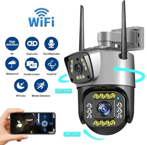 Eyetech 6MP Smart WiFi Dual Lens Outdoor PTZ CCTV Camera | Full HD | 360° View | Color Night Vision | Two Way Audio | Wireless Home Security Camera with Mobile App V380 Pro (Dual Lens PTZ) 3