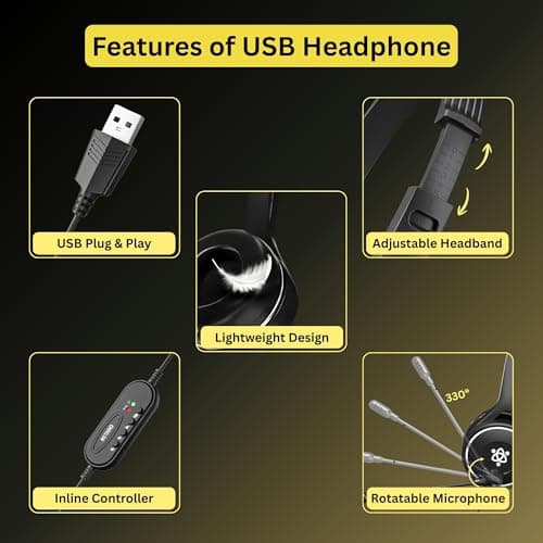 Metaind Wired USB Headphone with Noise-Canceling Mic | Ideal for Teams, Zoom Calls & Call Center Use | Compatible with PC & Laptop | Model: Meta_MT30 (Black) 2