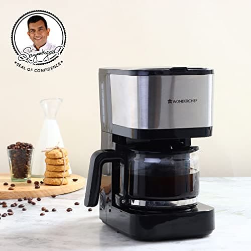 Wonderchef Regalia Pronto Coffee Maker 600W |Coffee Brewer Machine for Home & Office|750ml Borosilicate Glass Carafe||6 Cups Coffee| Black & Silver|Keep Hot Plate |2 Year Warranty 2