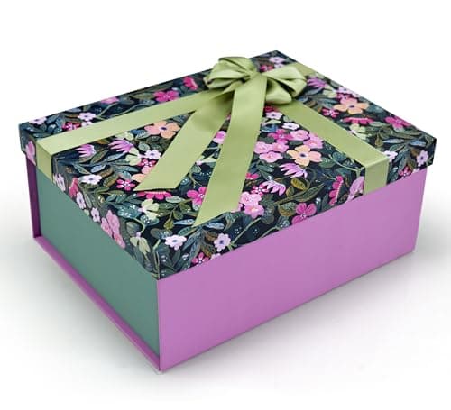 RBS®- Gift Box for Packing (21 X 27 X 11Cm) Hamper Box for Gift empty (1 Pack) Multipurpose Christmas Gift Box Holding Upto 5Kg Pre-Attached Ribbon Reuse boxes for gift (Olive Orchid)