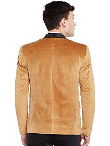 Wintage Men's Regular Fit Tuxedo Single Breasted Blazer (Tuxvelvet201Color7S44_Gold_44) 3