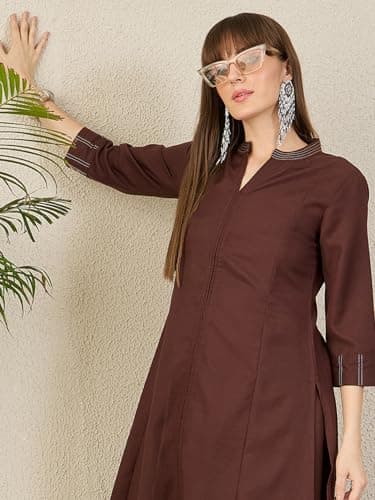 INDO ERA Women's Cotton Blend Solid Self Design A-Line Kurta & Pant Set | Co Ord Set For Women Stylish 2