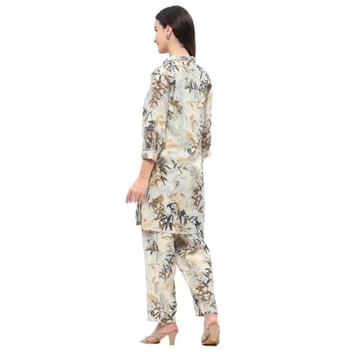 Rangriti Women's Off-White Viscose Blend Printed Co-ord Set_42 5
