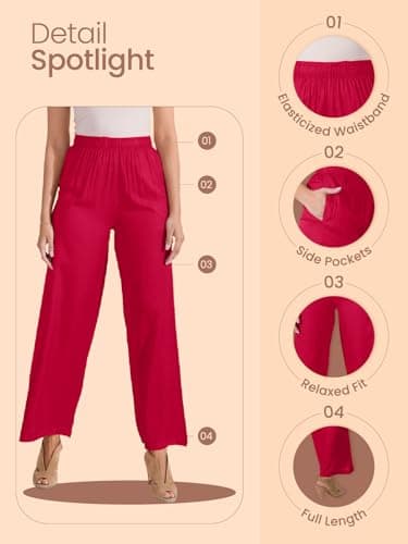 Go Colors Solid Viscose Basic Palazzo for Women | Mid Rise, Side Pockets, White_LPZ7_White_L 5