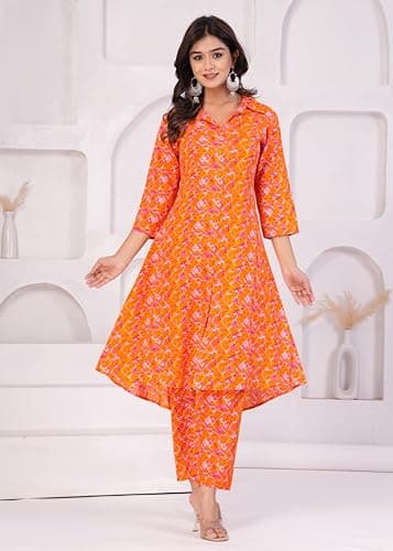 TANISHA Women Co-Ord Set Kurta with Pant Set Outdoor Outfits Wear, 701, (X-Large, Orange) 5