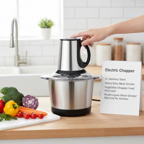 SWARIVON Electric Chopper for Kitchen 2L Stainless Steel Bowl Heavy Duty Meat Grinder & Food Processor Vegetable Chopper, Onion Garlic Cutter, Mincer, Blender 4 Stainless Steel Blades 2