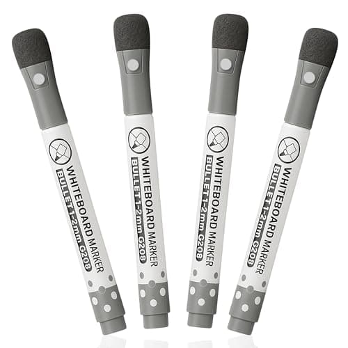 GLUN® Eraseable Board Markers Fine, Black Colour Pack of 4, Attached Top Cap Duster, Dazzling Colours, Quick Dry and Wet Cleaning, No Smearing