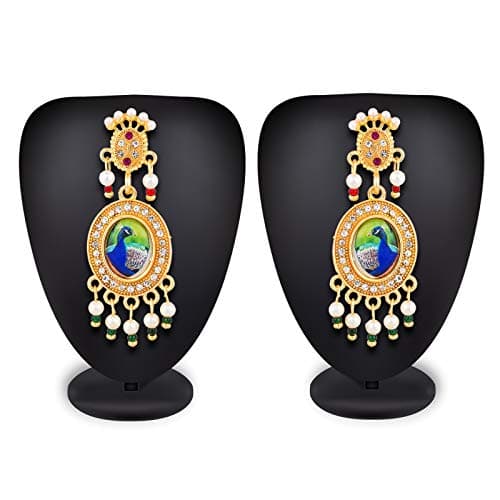 LUXOR Gold Plated Peacock Motif Dangler Earrings for Women | Brass Ethnic Drop Earrings Green & White | Latest Trendy Jewellery | Ideal Festive Gift Choice (ER2222) 3