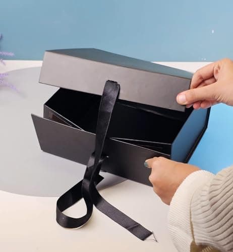 SATYAM KRAFT 1 Pcs Multipurpose Decorative Black gift box with Ribbon for packing Empty Gift Hamper for Presents Wedding Reusable Gift Packing Return Gift Surprise(BLack Cardboardbox) 4