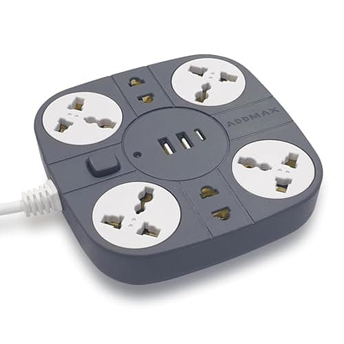ADDMAX Extension Board with USB | 6 Power Sockets, 2 USB Ports + 1 Type-C Port | 3 Meter Heavy Duty Cord | 10A 220V Multi Plug Extension Cord | Fireproof Power Strip for Home, Office & Laptop – Grey
