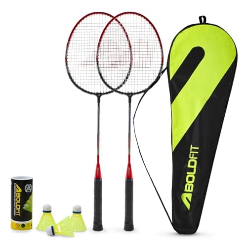 Boldfit Badminton Rackets Aluminium Badminton Racket with Full Cover Bag Standard Shuttle Bat Match Shuttle Bats Lightweight Badminton Shuttle Bat Aeroflex - Red Set