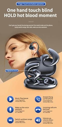 VEHOP JR02 OWS Open Ear Wireless Earbuds with Display | ENC Mic for Crystal-Clear Calls | 30hr Playtime with Type-C Fast Charging | BT5.3 Gaming Bluetooth Earphones | Touch Control Sports Headphone 5