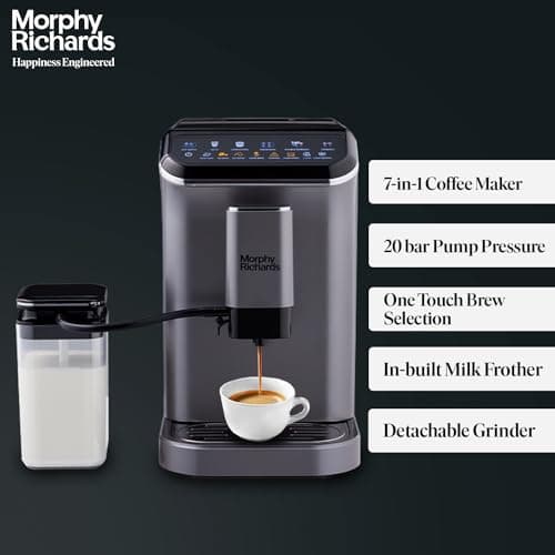 Morphy Richards Café Artisan Fully Automatic Coffee Machine|Grind To Brew|20 Bar Pressure|7-in-1 Coffee Maker Including Espresso,Cappuccino & Latte|Touch Display|2-Yr Warranty|Titanium 3