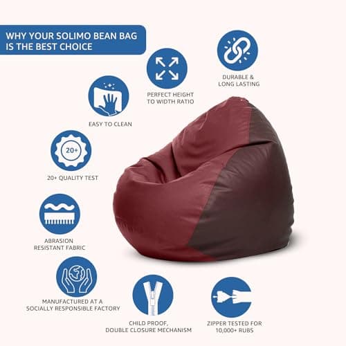 Amazon Brand - Solimo Faux Leather 4XL Bean Bag Cover Without Beans, Classic Bean Bags Cover with Handle & Zipper, Bean Bag Cover for Living Room & Bedroom, 6 Months Warranty (Brown & Tan) 4