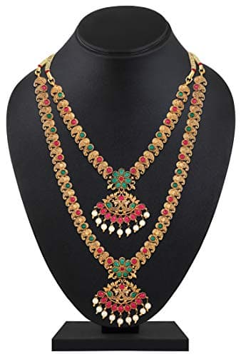 Shining Diva Fashion Latest Combo Design Pearl Necklace Set for Women Traditional Gold Plated Jewellery Set for Women (Multicolor) (10592s) 4