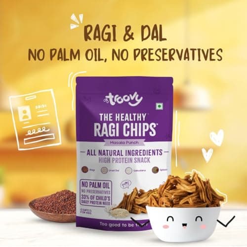 Troovy Healthy Masala Ragi Chips | Tasty & High Protein Snacks | 30% Of Protein Needs | No Palm Oil, Cholesterol or Trans Fats | No Junk & Chemicals | 70g (Pack of 3) 3