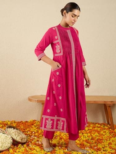 INDO ERA Women's Cotton Ethnic Motifs Embroidered Kurta Set | Soft Fabric | Stylish Ethnic Suit,IESTR11573XS 3