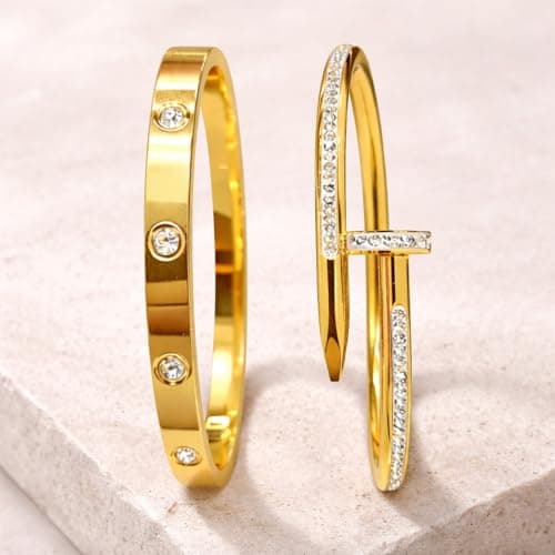 MEENAZ bracelet for women Bangles for women Stylish Bracelets for girls gold Kada for Woman Accessories Anti Tarnish Jewellery Stainless Steel Valentine gifts Combo 2 pcs girlfriend lovers 37 3