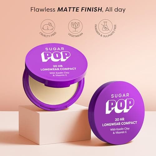 SUGAR POP 20 HR Longwear compact with Kaolin Clay and Vitamin E | Face Powder with Matte Finish | Oil Control | 9gm - 03 Honey 5
