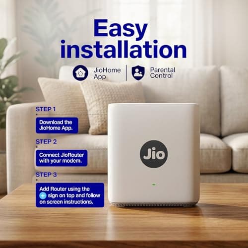 Jio AX3000 WiFi 6 Dual Band Gigabit Mesh Router (2402 Mbps 5GHz + 574 Mbps 2.4GHz) | PPPoE Supported | Covers up to 1500 sq. ft. | 100+ Devices | Low Latency Gaming & 4K Streaming 4