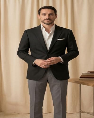 MAYKR Men's Black Blazer, Single-Breasted Formal Suit Jacket with Notch Lapel and Pocket Square 5