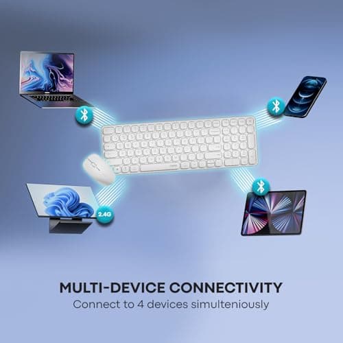 RAPOO 9320M Bluetooth 4.0, 5.0 + 2.4G Wireless Multi-Mode Keyboard Mouse Combo, Aluminum Base, 2400 DPI, 10M Range, Compact White 2