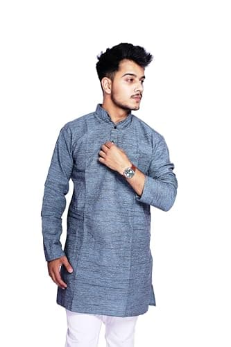 Aaryavar Men's Khadie Cotton - Kurta Pyjama Set (Slate Grey, XL)