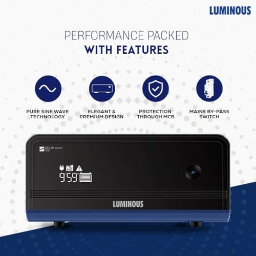 Luminous Inverter & Battery Combo for Home, Shop & Office – Zelio+ 1100 (900VA/12V) Pure Sine Wave Inverter + RC18000 150Ah Tall Tubular Battery | 36M Warranty on Inverter & Battery 4