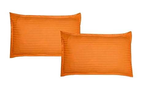 Trance Home Linen 200 TC 100% Cotton Small Size 17x25 inch Satin Stripe Pillow Covers | Pillow Cases | Set of 2 Piece Pillow Covers only | Small Size (Orange, 17 X 25 inch)