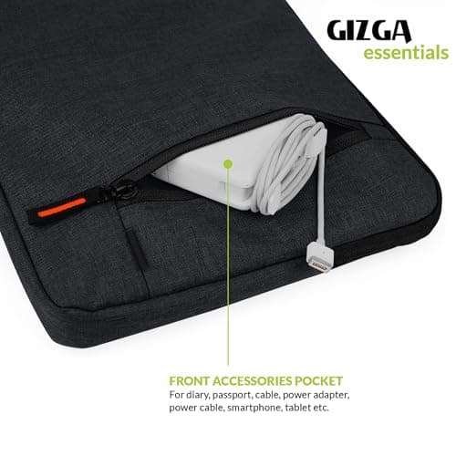 Gizga Essentials 14.1 Inch Laptop Sleeve Case Cover Bag with Extra Pouch & Front Pocket | Slim & Water-Resistant Nylon Fabric with Shockproof Foam Padding, Soft Lining & Premium Zipper Closure (Black) 3