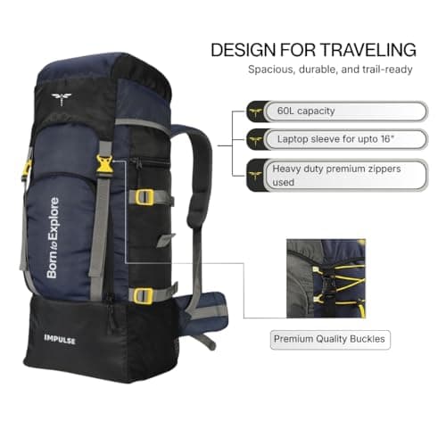 Impulse 5 Compartment Rucksack Bag 60 Litres Travel Bag For Travel Backpack For Hiking Trekking Tourist Bag For Men Camping Keep Discovering Light Blue With 1 Year Warranty 4