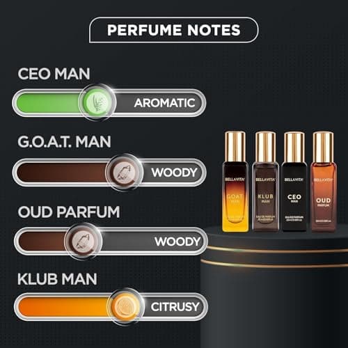 Bella Vita Luxury | Long Lasting Men Perfume Gift Set | 4x20ml | Perfume for Man | Gift for Man | Woody, Citrusy, Oud Premium Fragrance | KLUB, OUD, CEO, G.O.A.T 3