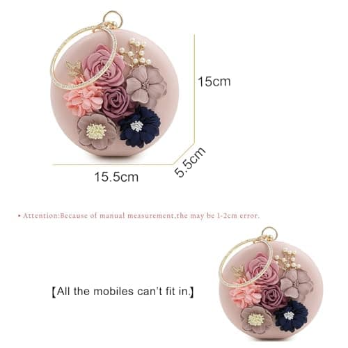 INOVERA (LABEL) Women's Floral Evening Clutch Ladies Party Wedding Round Purse Bag, Rose Gold 2