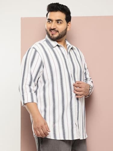 Thomas Scott Men's | Plus Size | Regular Fit | Long Sleeves | Spread Collar | Multi Striped | 100% Cotton | Casual | Shirt (TS1791PS_White_5XL) 4